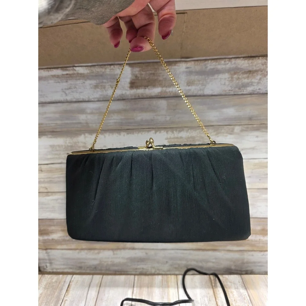 Vintage Black Leather Clutch‎ Handbag Shoulder Strap Evening Bag & HL USA Bag